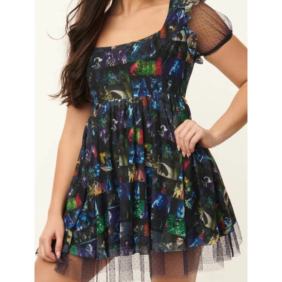 UNIQUE VINTAGE Corpse Bride sz s 4 black mesh baby doll mini dress NWT B920 - Picture 5 of 7